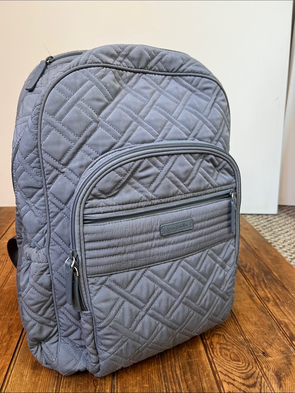 Vera Bradley Quilted Gray Backpack - Microfiber large Everyday Travel Pack